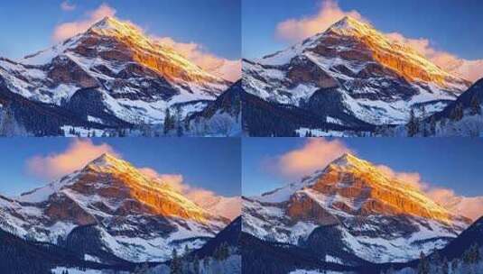 航拍雪山日照金山自然风景延时震撼壮观高清在线视频素材下载