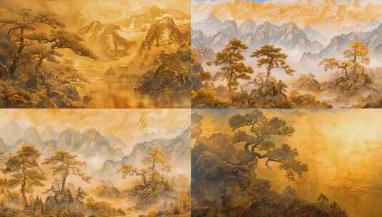 鎏金山水画合集 黄金与金箔 中国古风书画高清在线视频素材下载