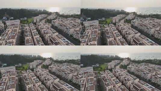 这段航拍视频展示了日落镇，一个密集发展的高清在线视频素材下载