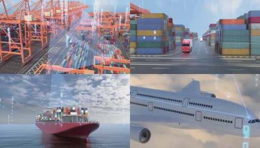 物流飞机航空国际贸易运输航海运输高清AE视频素材下载