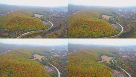 航拍牡丹江火山口森林公园黑土地及秋季彩林高清在线视频素材下载