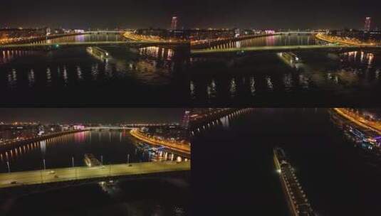 匈牙利布达佩斯城市河流夜景桥梁航拍高清在线视频素材下载