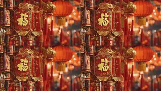 春节元宵喜庆新年福字灯笼对联高清在线视频素材下载