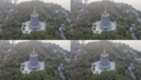 落日夕阳下的杭州西湖雷峰塔航拍高清在线视频素材下载