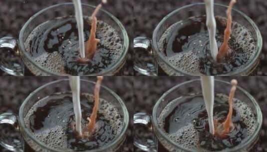4K咖啡牛奶咖啡豆早餐饮料高清在线视频素材下载