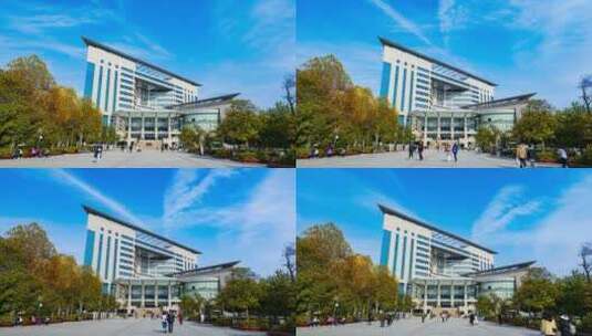 湖北工业大学图书馆延时摄影高清在线视频素材下载