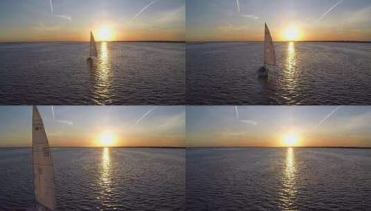 航拍日落时分的海面景观高清在线视频素材下载