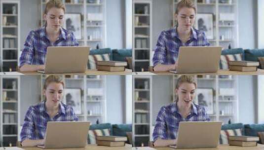 女人在笔记本电脑上工作高清在线视频素材下载