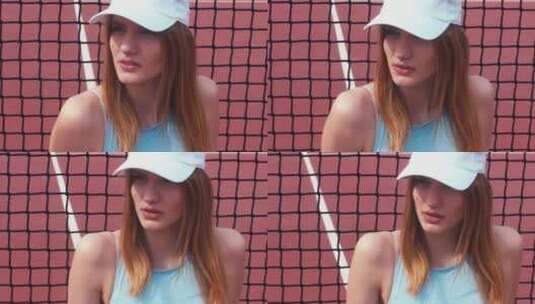 网球女孩的面部特写高清在线视频素材下载