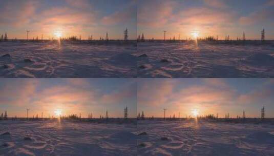 北极冰冻苔原上的日出高清在线视频素材下载