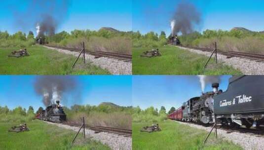 蒸汽火车穿过山脉高清在线视频素材下载