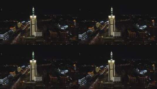 湖南长沙河西公安交警大楼地标夜景航拍高清在线视频素材下载