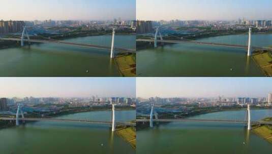 航拍南宁邕江城市风光英华大桥江景高清在线视频素材下载