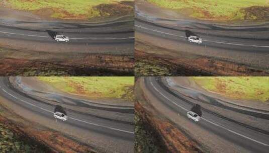 航拍行驶在公路上的车辆高清在线视频素材下载