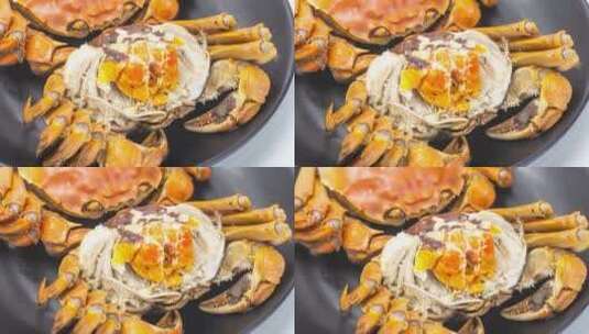 清蒸螃蟹美食4k视频滑轨平移高清在线视频素材下载