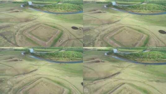航拍内蒙古金界壕遗址的戍堡（土堡）高清在线视频素材下载