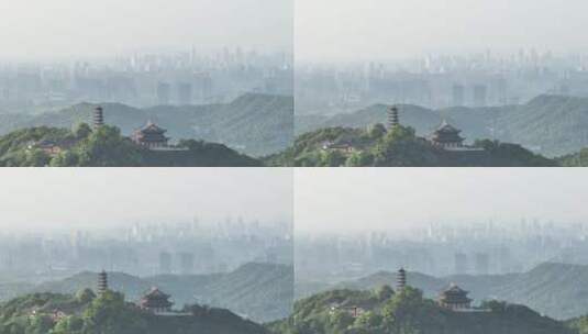 杭州湘湖先照禅寺和城市风光高清在线视频素材下载