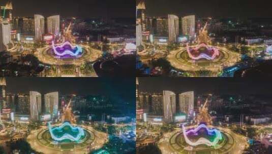 4K航拍武汉光谷广场交通夜景延时高清在线视频素材下载