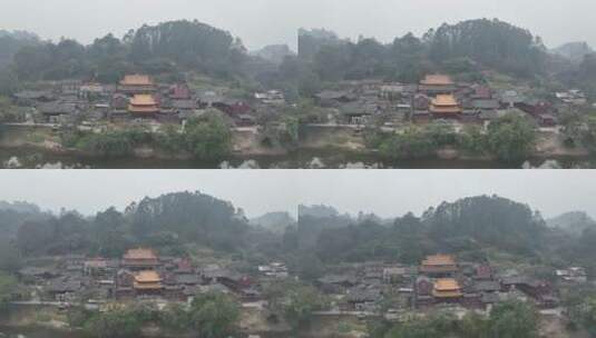 乐山五通桥-慈恩寺-河边 上升高清在线视频素材下载