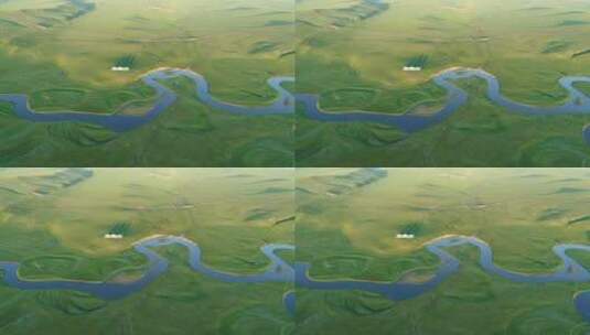 呼伦贝尔草原莫日格勒河美丽风光航拍高清在线视频素材下载