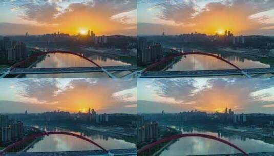 重庆菜园坝大桥晚霞航拍高清在线视频素材下载