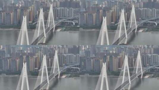 武汉二七长江大桥，长焦略俯侧环绕镜头高清在线视频素材下载