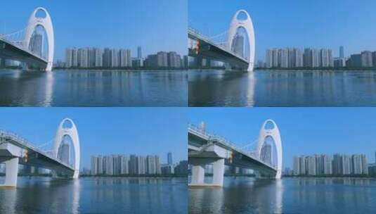 广州珠江猎德大桥与城市摩天大楼建筑群景观高清在线视频素材下载