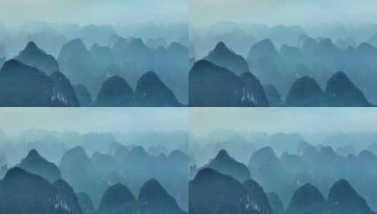 广西桂林喀斯特山脉长焦压缩感航拍高清在线视频素材下载