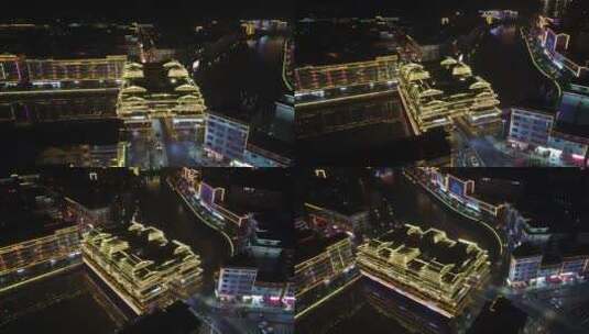 城市航拍湖南通道廊桥夜景高清在线视频素材下载