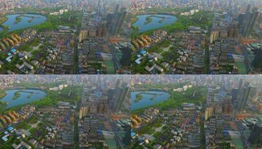 俯拍城市建筑绿色公园高清在线视频素材下载