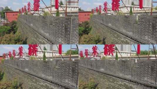 陕西汉中古城墙近景左环绕高清在线视频素材下载