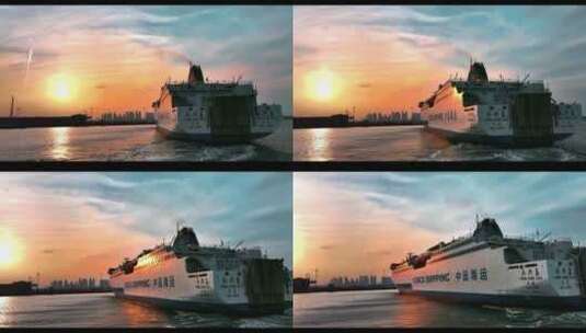 航拍 车拍 地面 大海 轮船 汽车高清在线视频素材下载