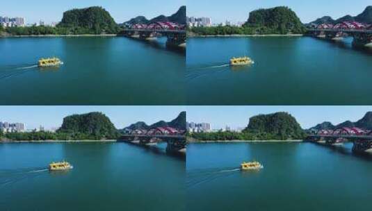 柳州柳江水上公交江景航拍高清在线视频素材下载