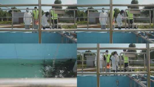 志愿者参加污水厂取水检测化验高清在线视频素材下载