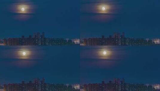 月亮在城市上空升起延时摄影4k高清在线视频素材下载