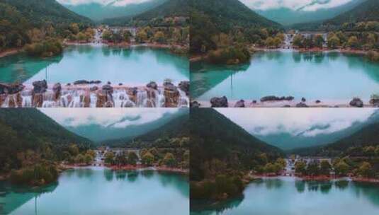 丽江玉龙雪山蓝月谷航拍美丽风景高清在线视频素材下载