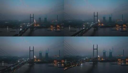 闵浦大桥桥墩夜景航拍高清在线视频素材下载