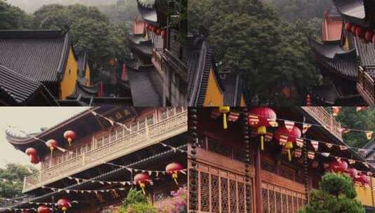 杭州寺庙雨天法喜寺空镜升格慢动作素材高清在线视频素材下载