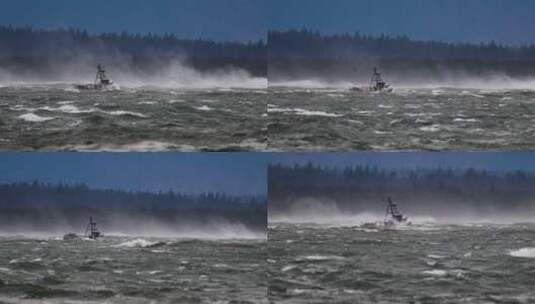 渔船乘风破浪出海捕鱼台风来袭高清在线视频素材下载