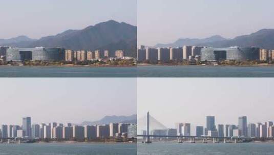 杭州富阳区富春大桥城市CBD风光高清在线视频素材下载