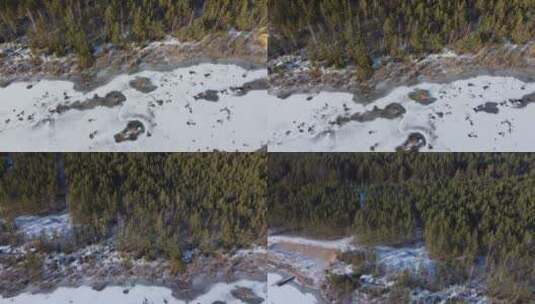 航拍冬天雪后美丽的山峰森林草原 高清4K高清在线视频素材下载