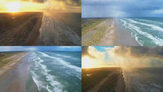 航拍海岸日出日落海浪高清在线视频素材下载