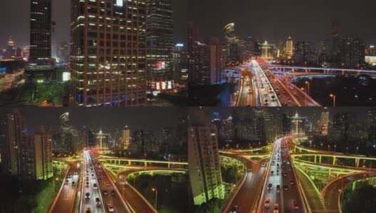 上海黄浦区夜景航拍高清在线视频素材下载