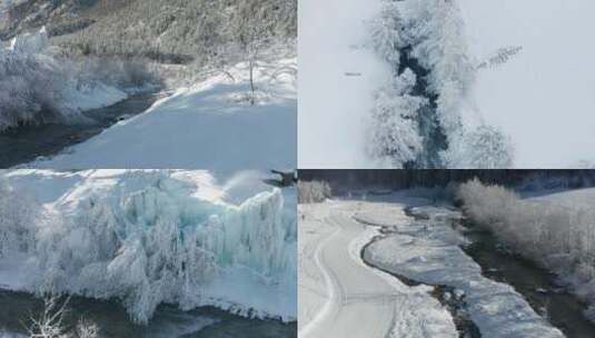 冬季航拍新疆阿勒泰喀纳斯禾木雪景高清在线视频素材下载