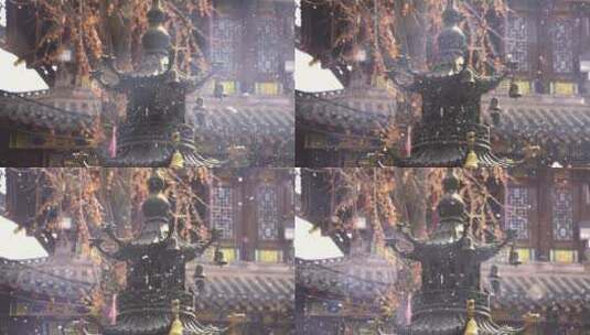 慢镜头升格拍摄传统民俗清明节寺庙祭祀香炉高清在线视频素材下载