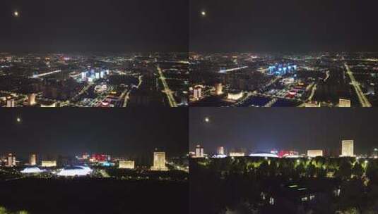 淄博夜景航拍高清在线视频素材下载