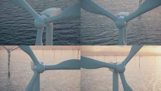 航拍海上的风力发电机风车高清在线视频素材下载