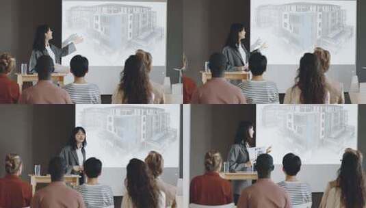 亚洲女性在会议上展示建筑项目高清在线视频素材下载