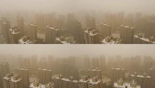 沙尘暴中的城市建筑住宅楼特写高清在线视频素材下载