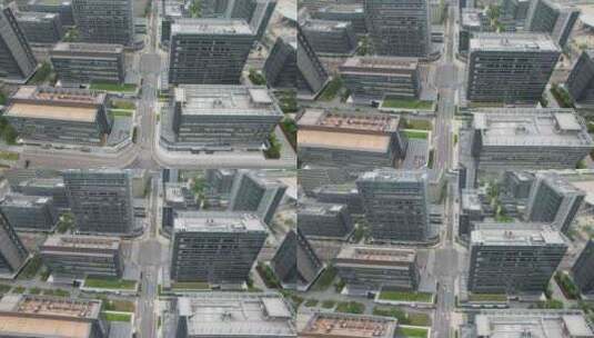无人机视角·俯拍滴水湖·城市建筑高清在线视频素材下载